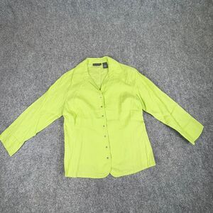 Relativity Shirt Womens Small Green Linen Snap Career‎ Office Minimalist Preppy